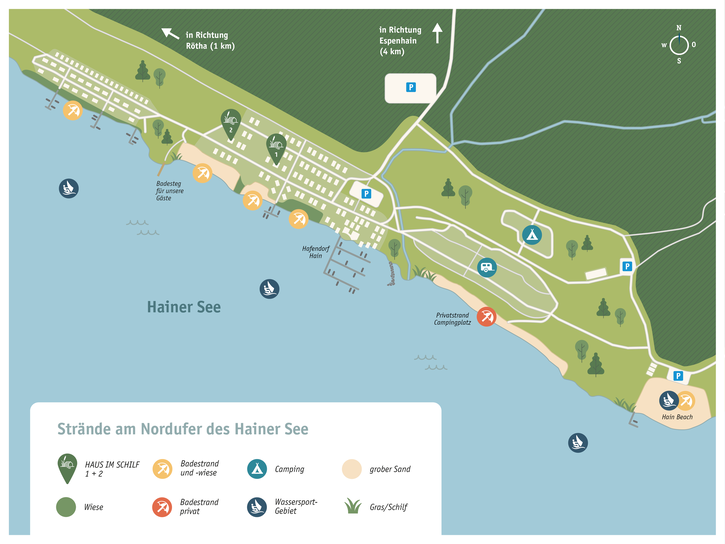 Badestrände und Bootsliegeplätze beim HAUS IM SCHILF